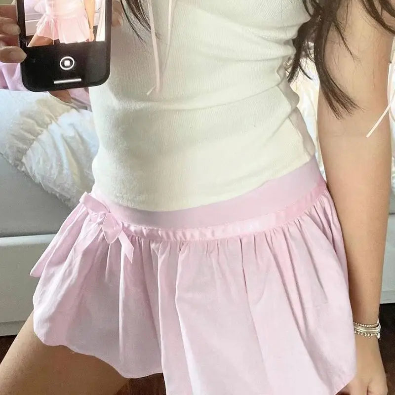 Pink Bow Pleated Mini Skirt