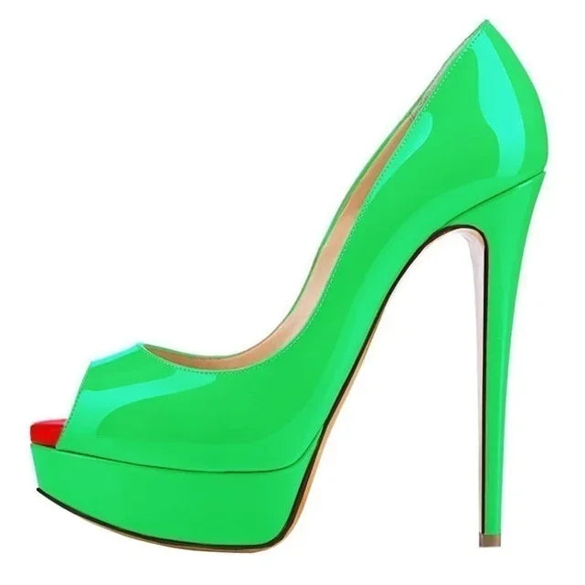 Patent Peep Toe Platform Heels