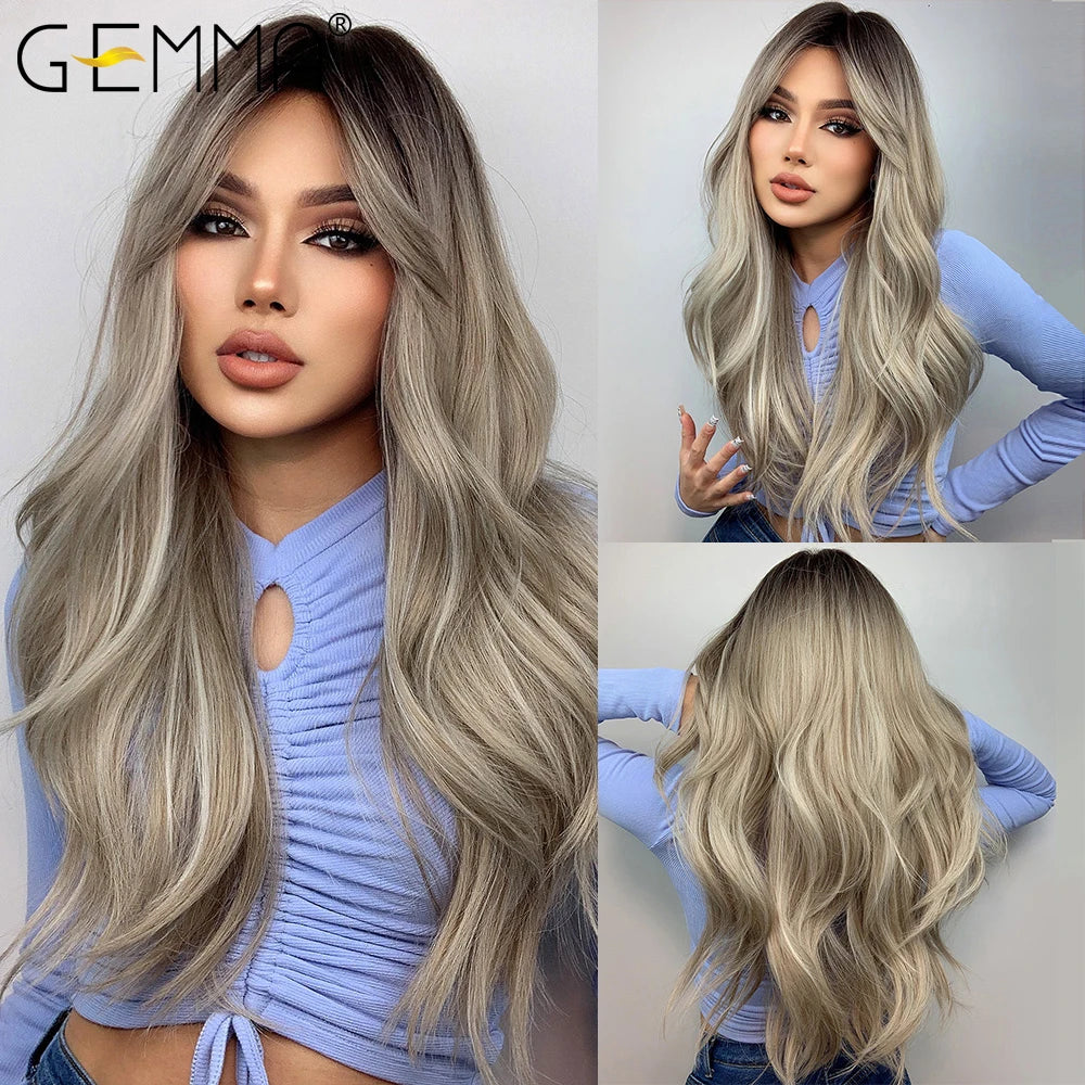 Ombre Blonde Wig with Bangs