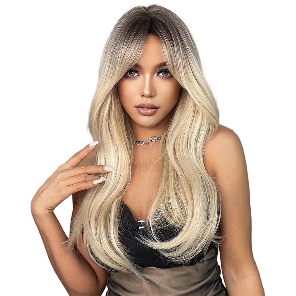 Ombre Blonde Wig with Bangs