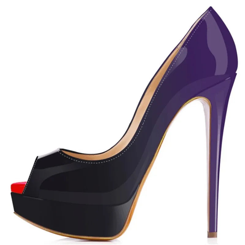 Patent Peep Toe Platform Heels