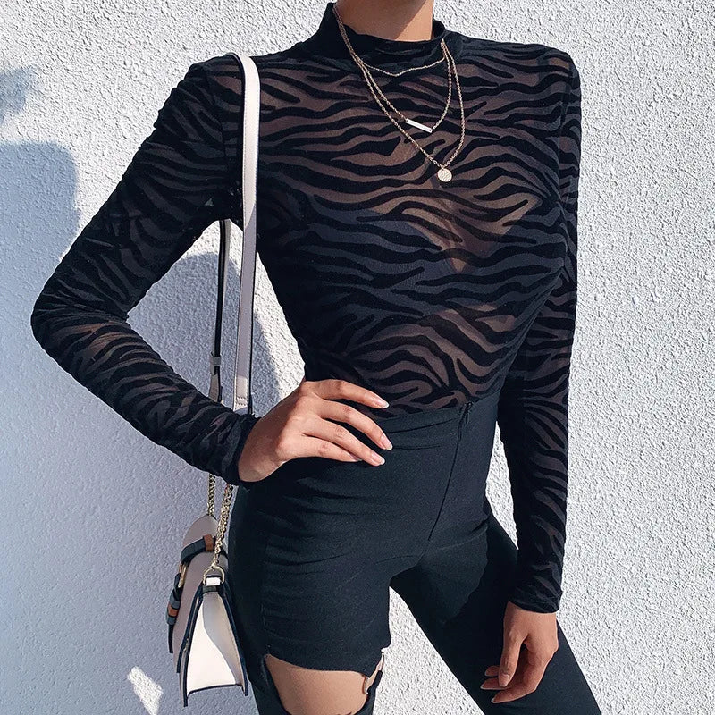 Mesh Zebra Print Bodysuit