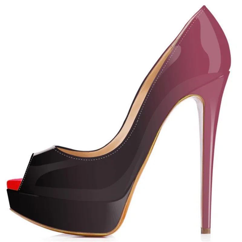 Patent Peep Toe Platform Heels