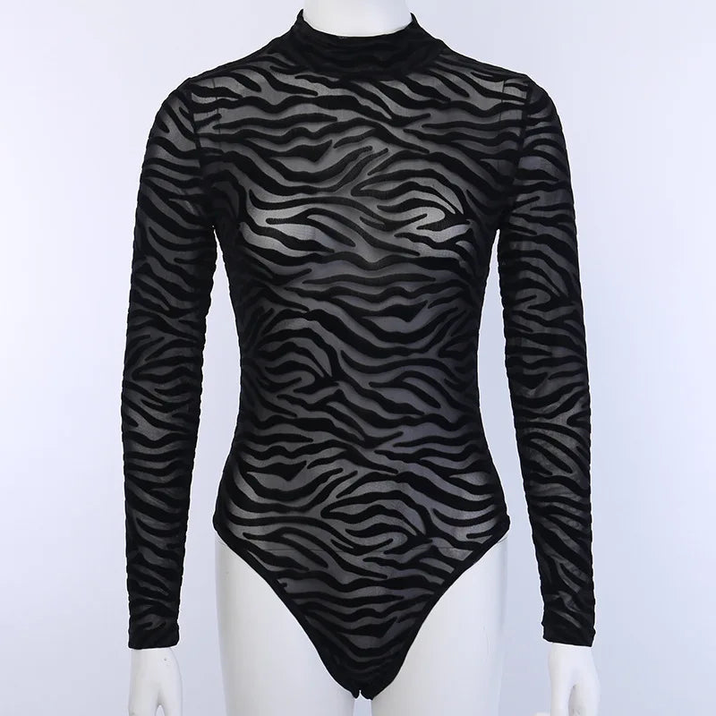 Mesh Zebra Print Bodysuit