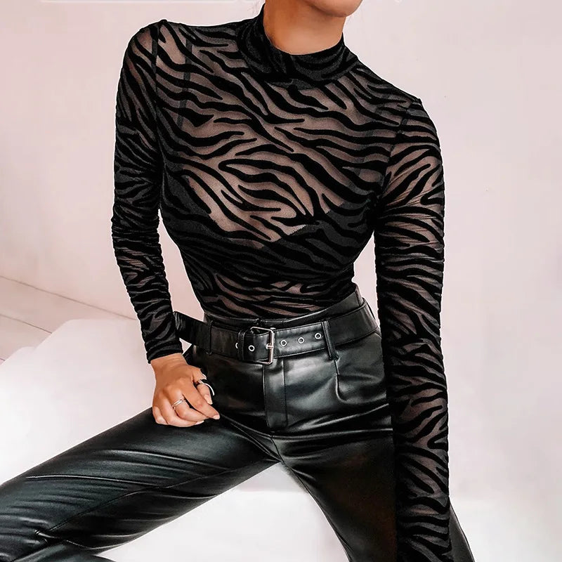 Mesh Zebra Print Bodysuit