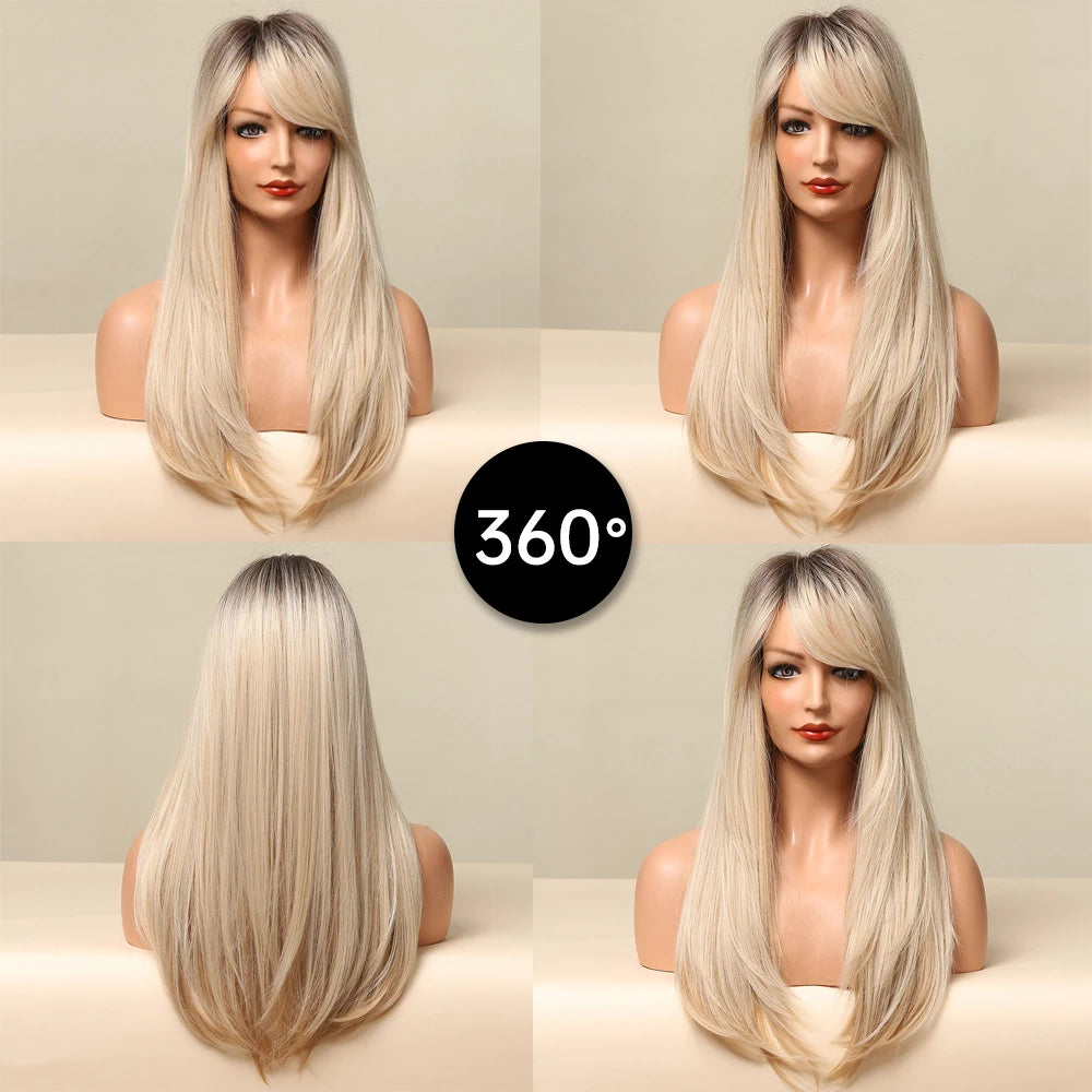Ombre Blonde Wig with Bangs