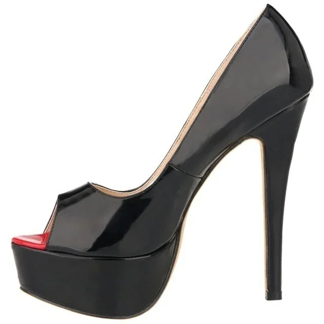Patent Peep Toe Platform Heels