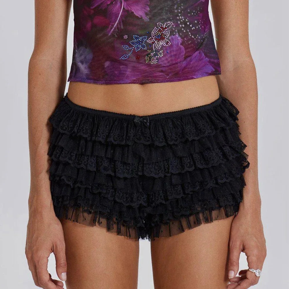 Mesh Lace Ruffle Bloomer Shorts