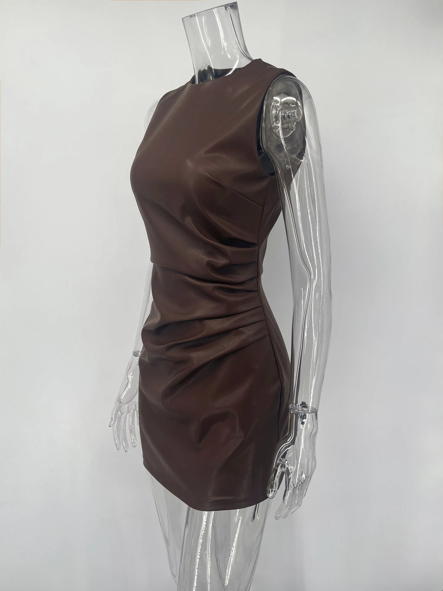 PU Patchwork Bodycon Maxi Dress