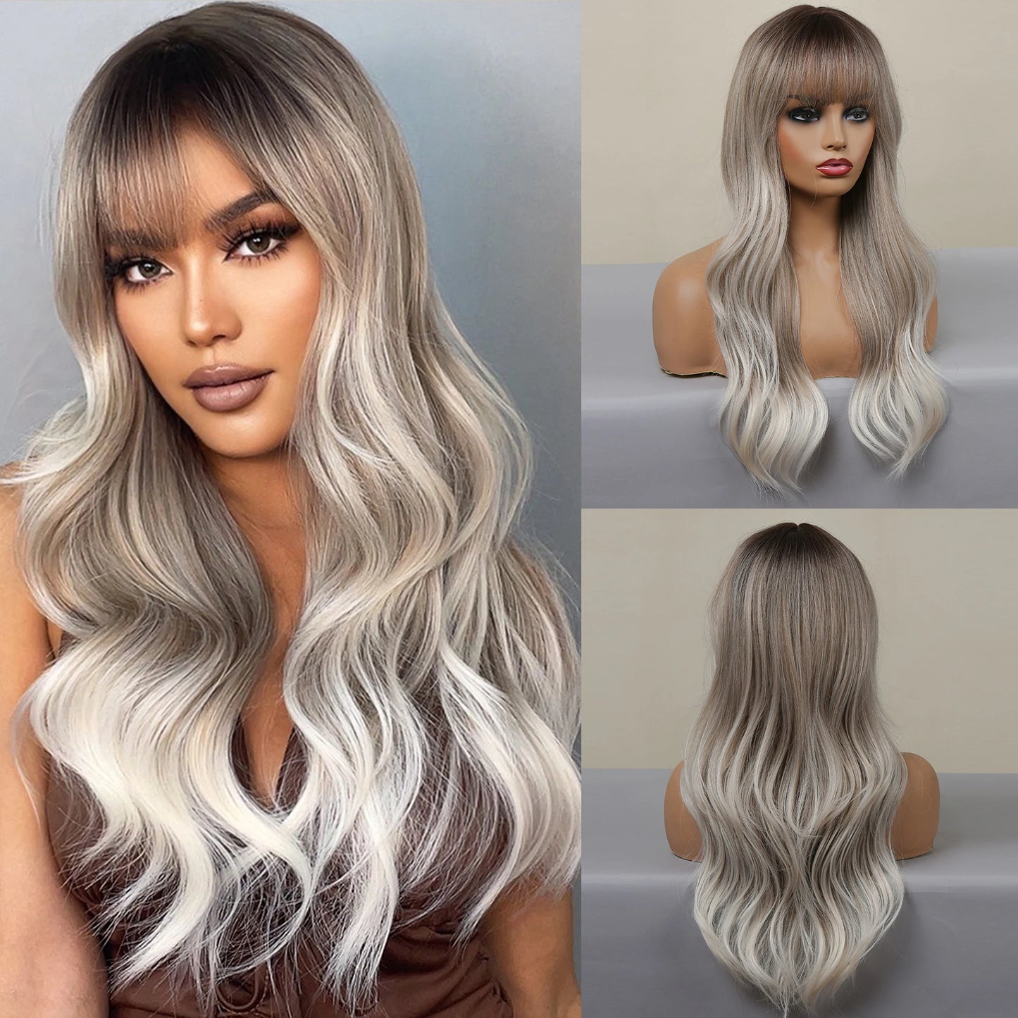 Ombre Blonde Wig with Bangs