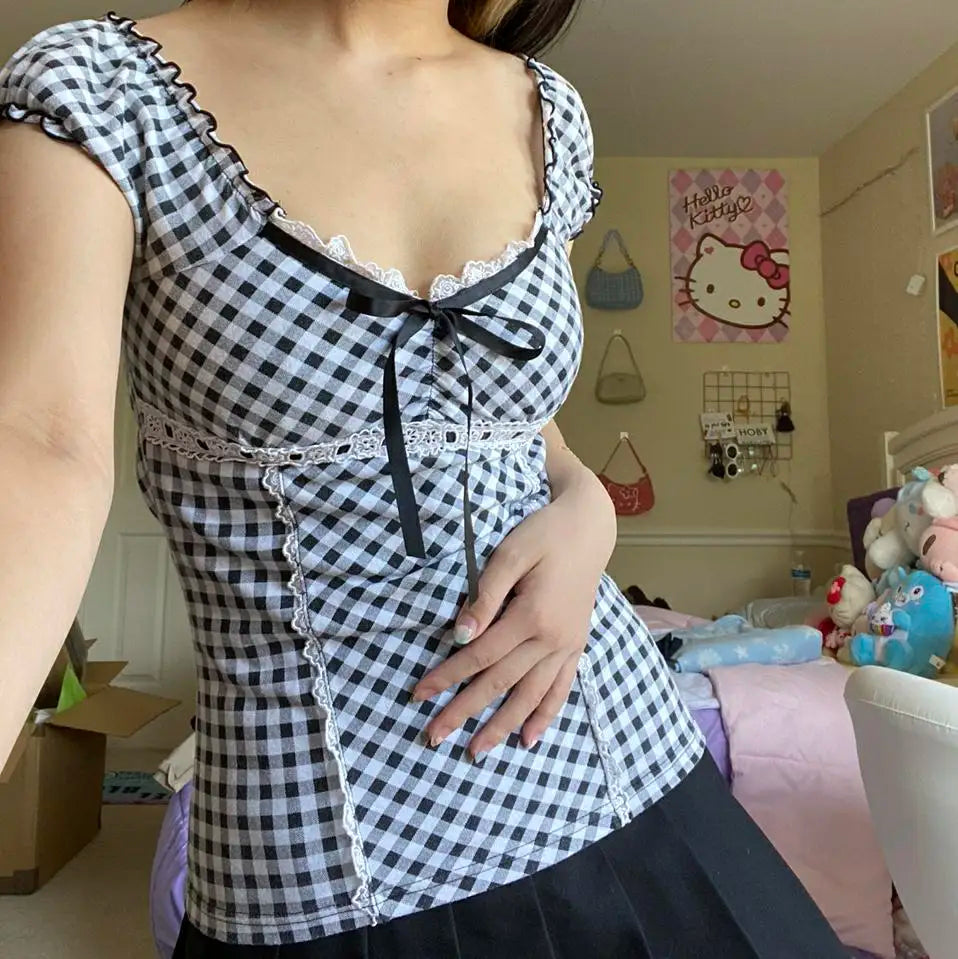 Square Neck Lace Crop Top