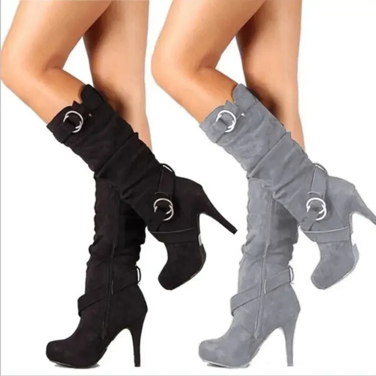 Knee High Heeled Leather Boots