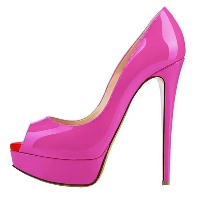 Patent Peep Toe Platform Heels