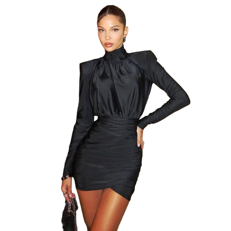 Ruched Turtleneck Bodycon Mini Dress