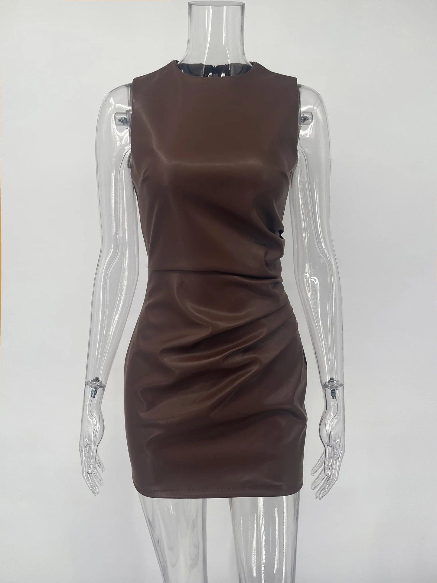 PU Patchwork Bodycon Maxi Dress