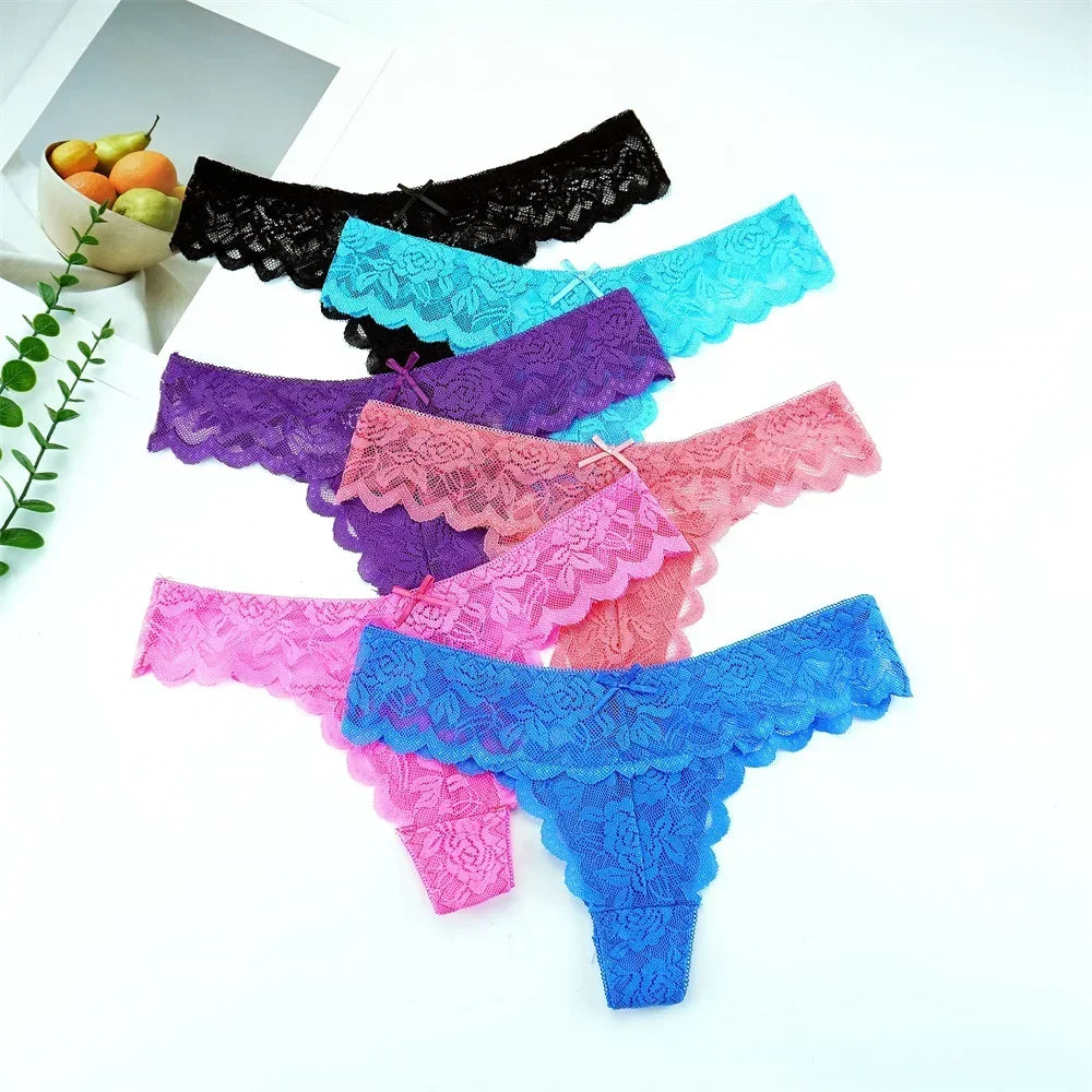 Sheer Lace Thong Panties 3PC