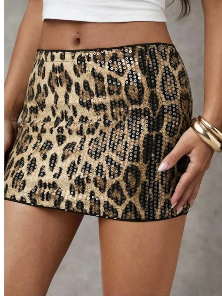 Sequin Leopard Wrap Mini Skirt