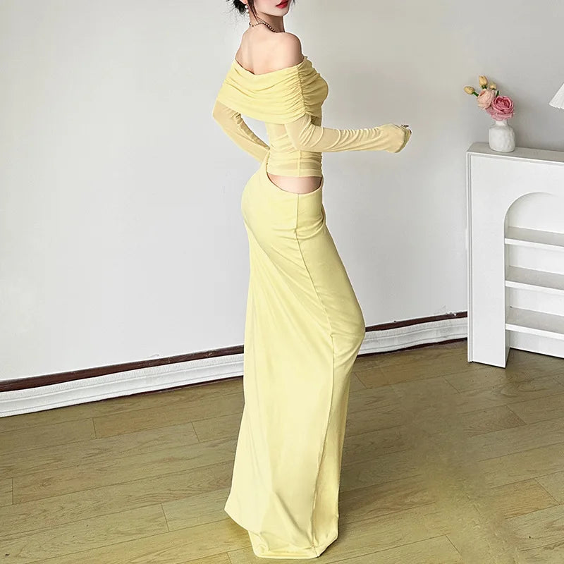Mesh One Shoulder Long Dress