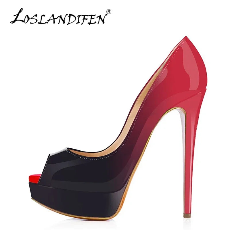 Patent Peep Toe Platform Heels