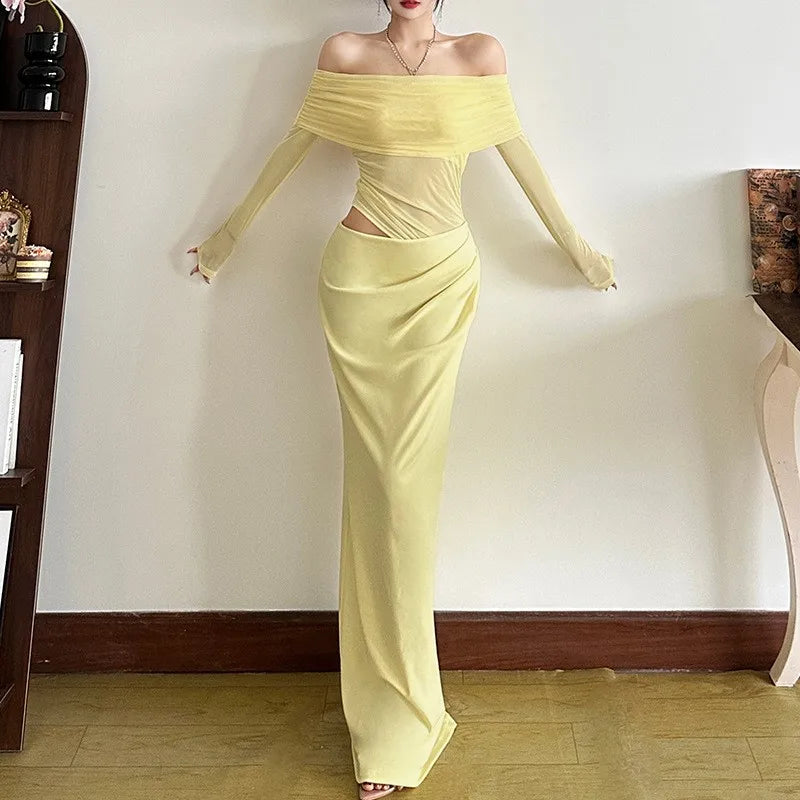 Mesh One Shoulder Long Dress
