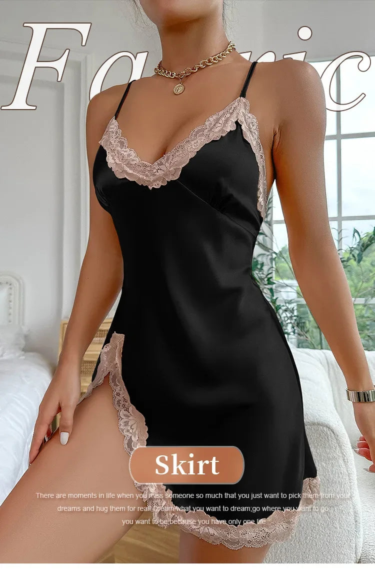 Leopard Lace Trim Slip Dress