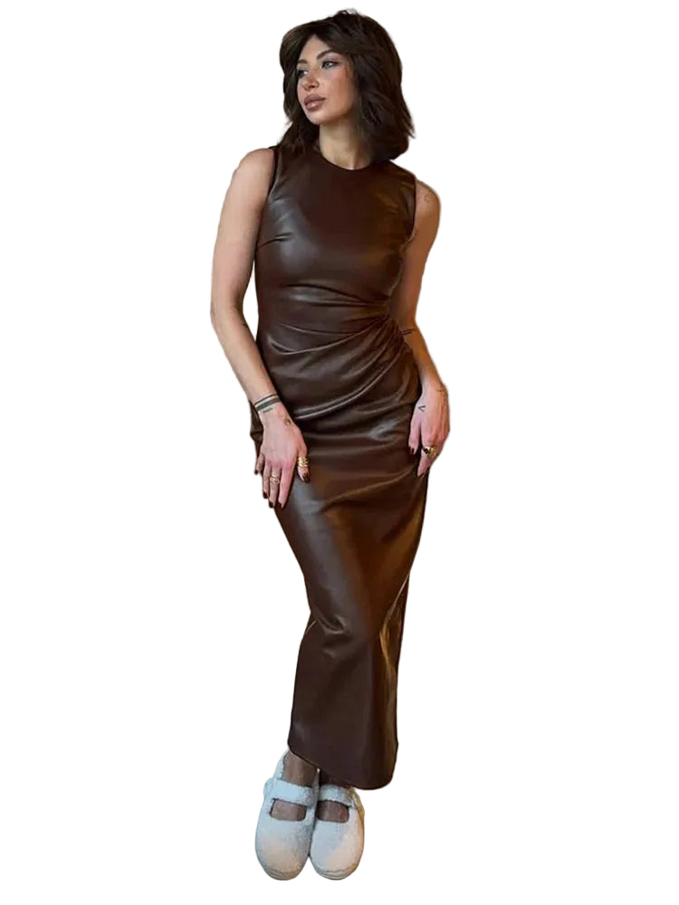 PU Patchwork Bodycon Maxi Dress