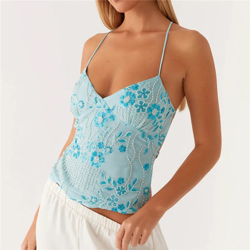 Sequin Halter Crop Top
