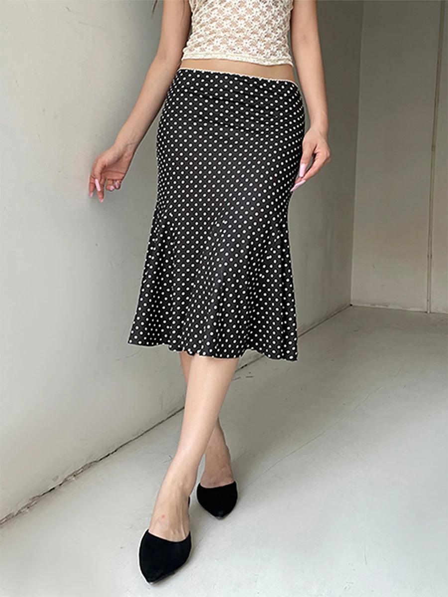 Dot Print Midi Casual Skirt