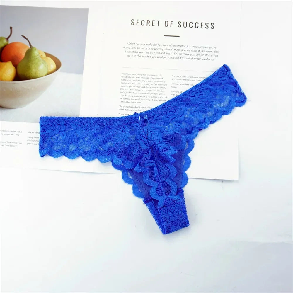 Sheer Lace Thong Panties 3PC