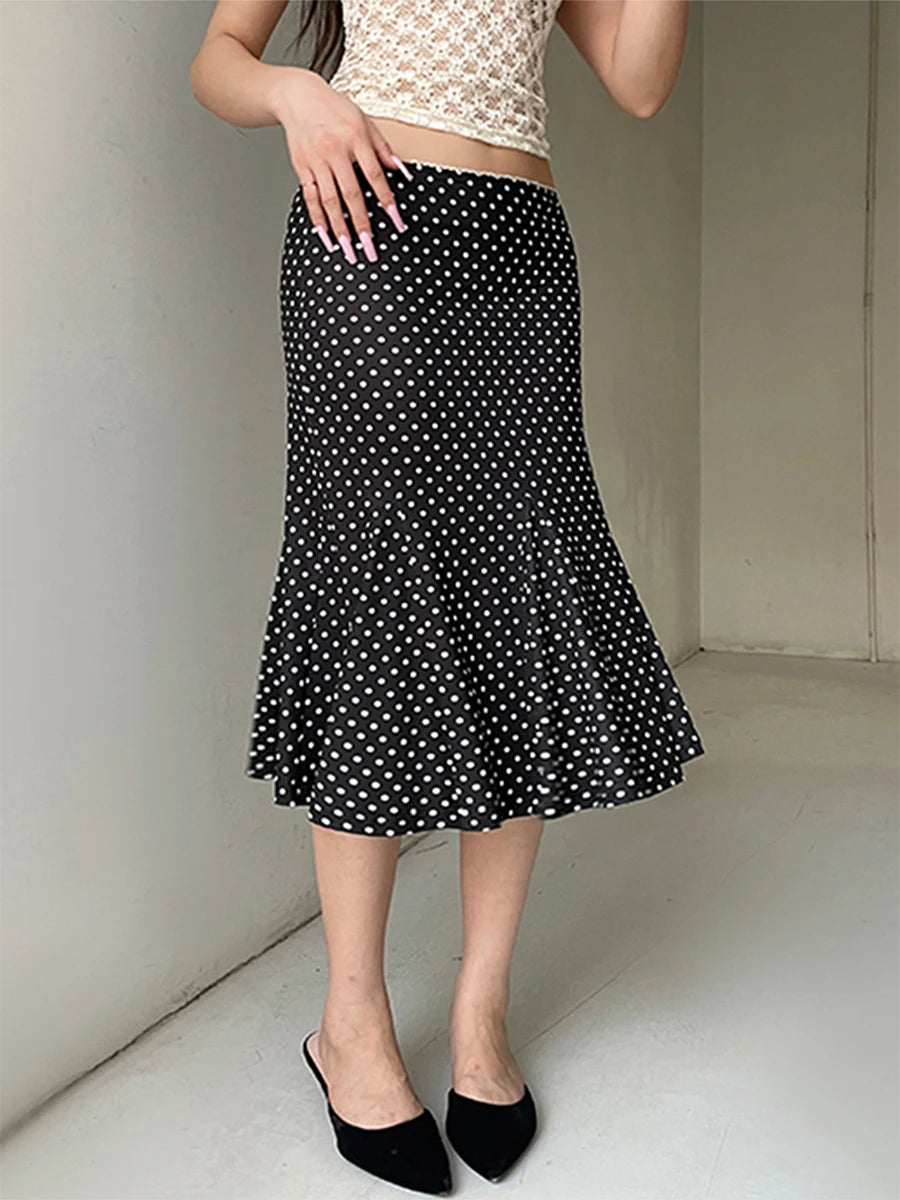 Dot Print Midi Casual Skirt