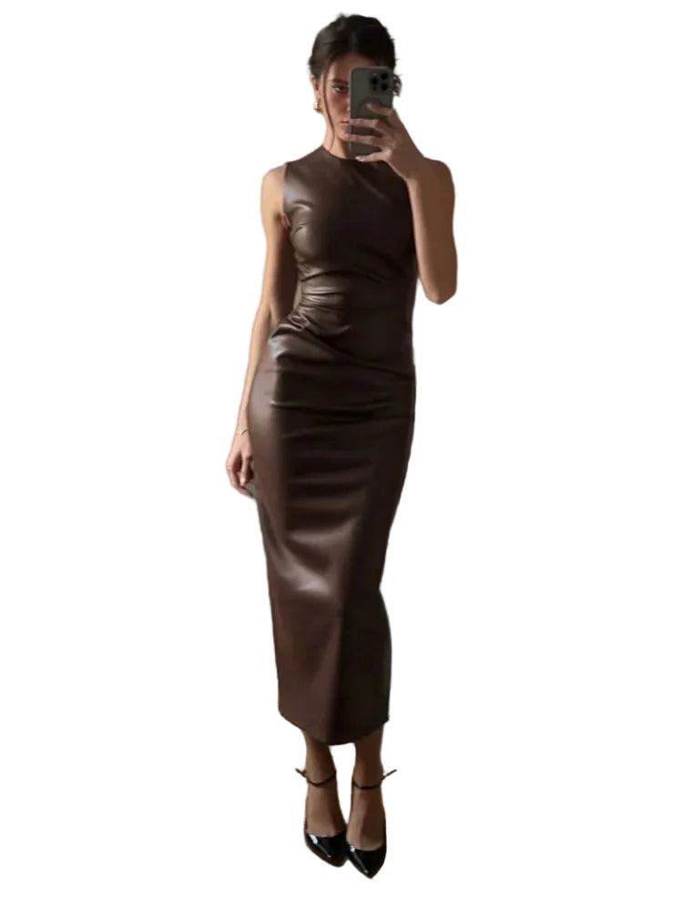 PU Patchwork Bodycon Maxi Dress