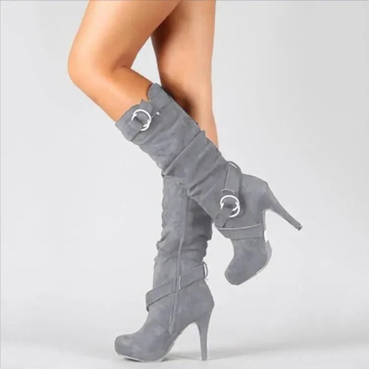 Knee High Heeled Leather Boots