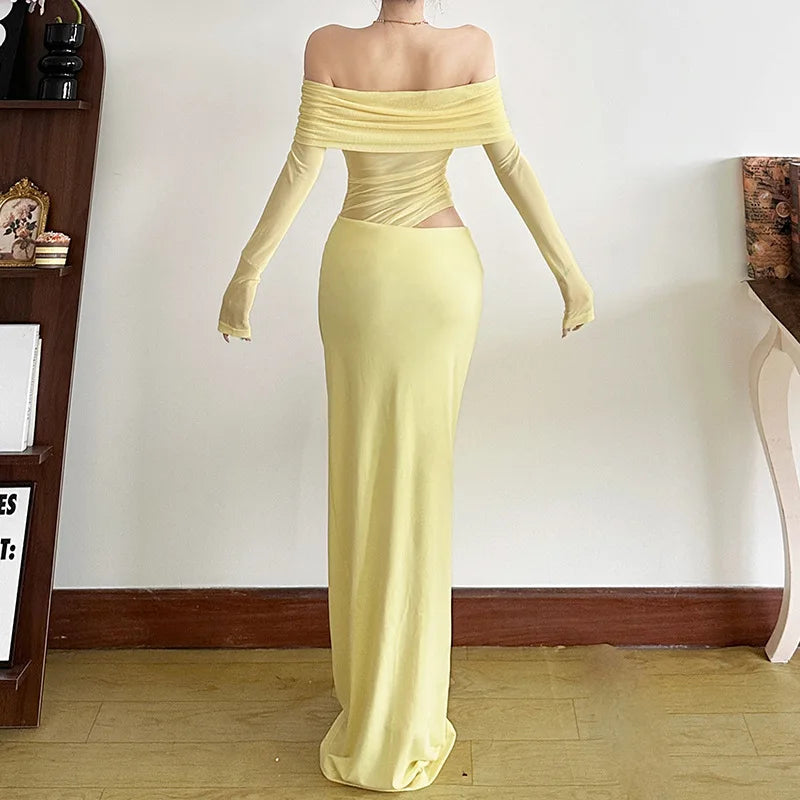 Mesh One Shoulder Long Dress
