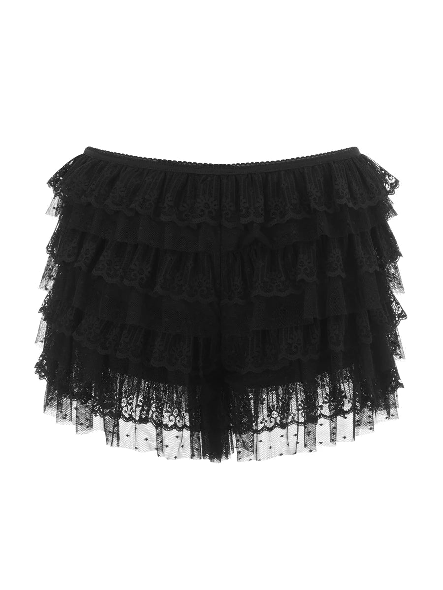 Mesh Lace Ruffle Bloomer Shorts