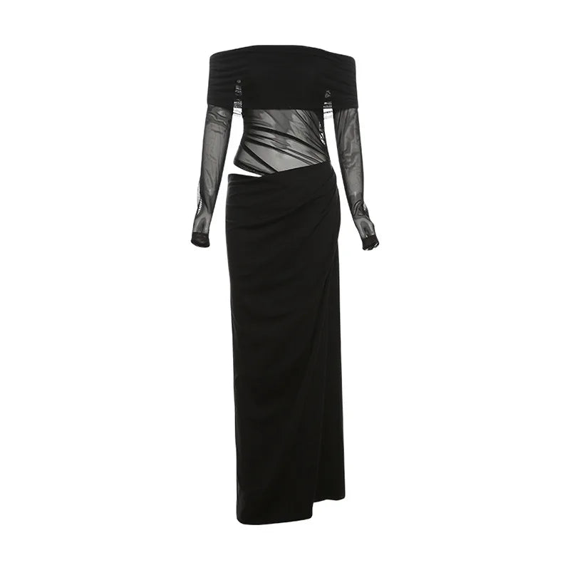 Mesh One Shoulder Long Dress