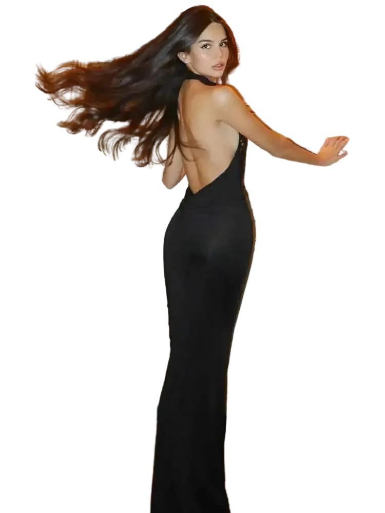 Lace Halter Backless Maxi Dress