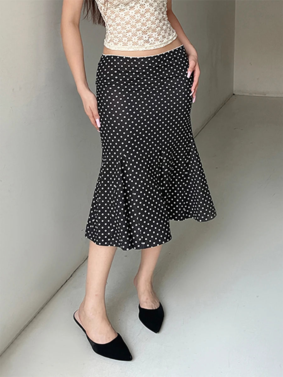 Dot Print Midi Casual Skirt