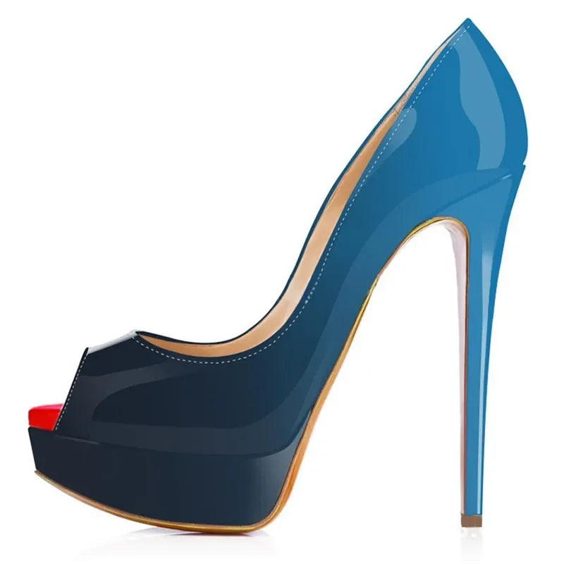 Patent Peep Toe Platform Heels