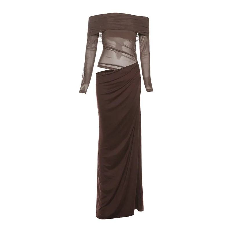 Mesh One Shoulder Long Dress
