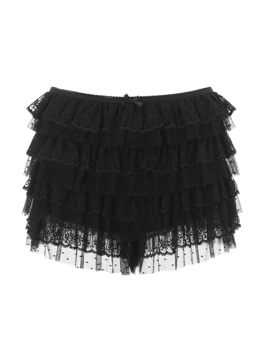 Mesh Lace Ruffle Bloomer Shorts