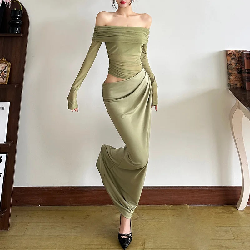 Mesh One Shoulder Long Dress