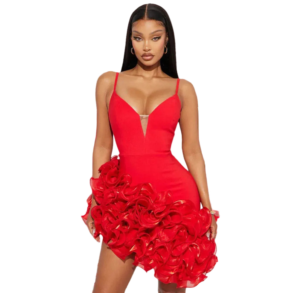 Red Ruffle Bodycon Mini Dress