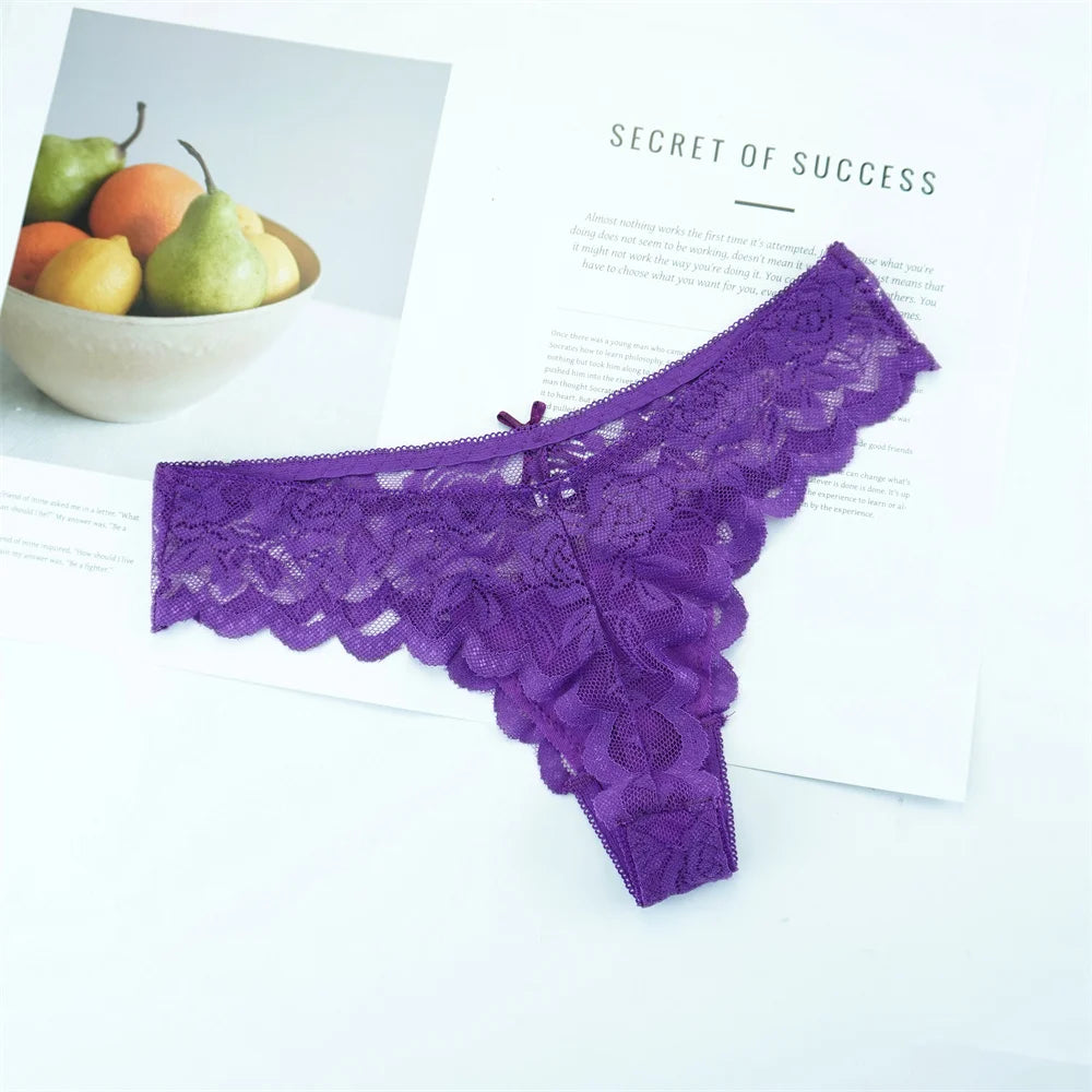Sheer Lace Thong Panties 3PC