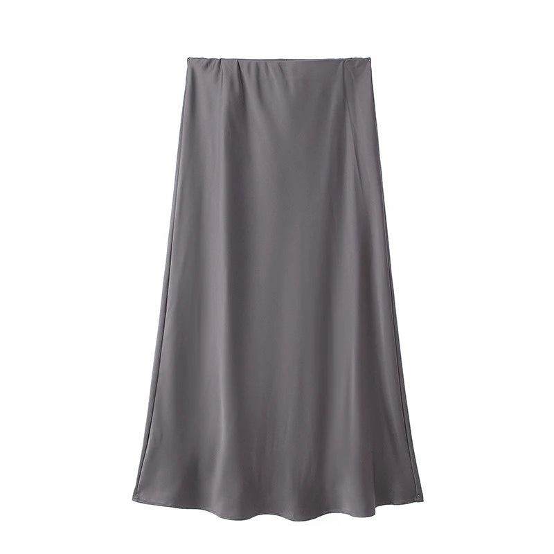 High Waist Satin Midi Skirt