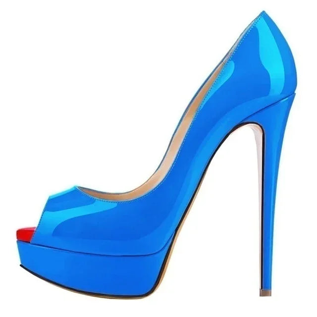 Patent Peep Toe Platform Heels