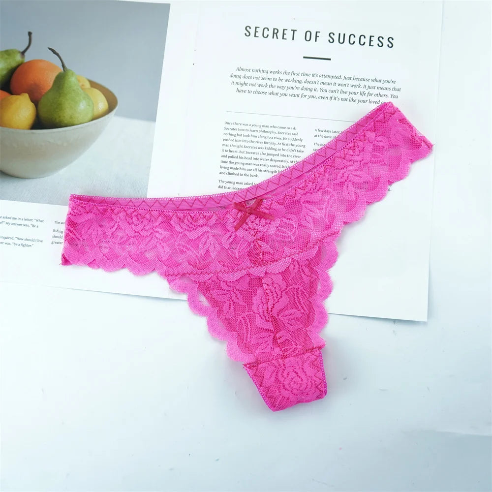 Sheer Lace Thong Panties 3PC
