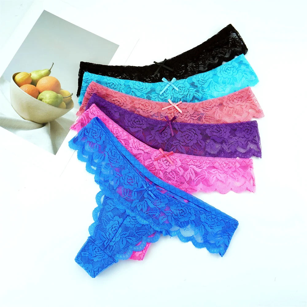 Sheer Lace Thong Panties 3PC