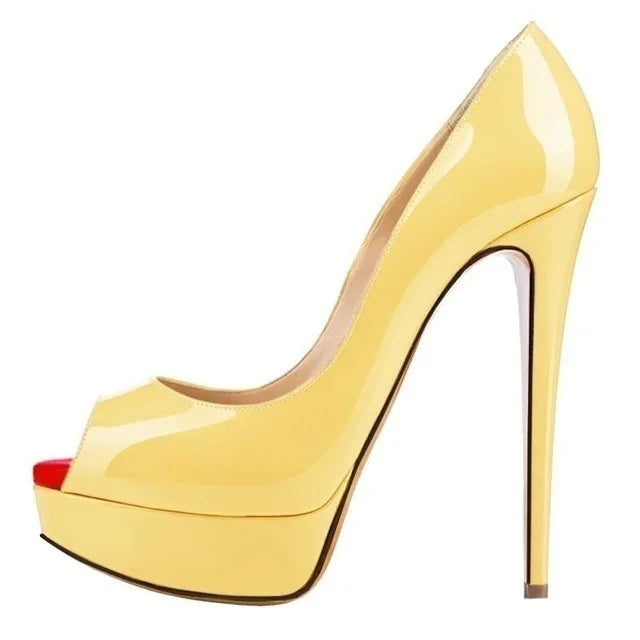 Patent Peep Toe Platform Heels