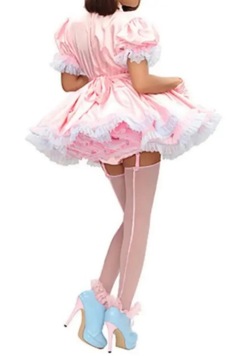 Pink Satin Lockable Sissy Dress