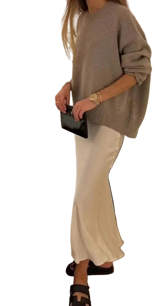 High Waist Satin Midi Skirt